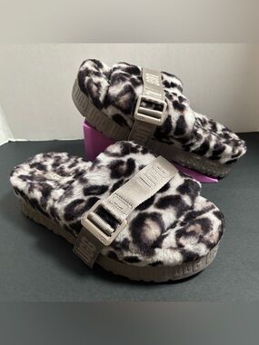 NWT UGG Fluffita Panther Print Slipper Sandal - Women’s Size 8 - Stormy Grey